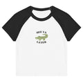Black and white baseball shirt with alligator graphic and text on a white background
